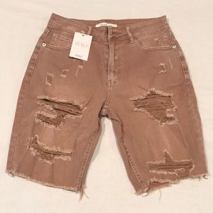 Destructed High Rise Shorts Intentional Fading Light Brown/Dark Tan S